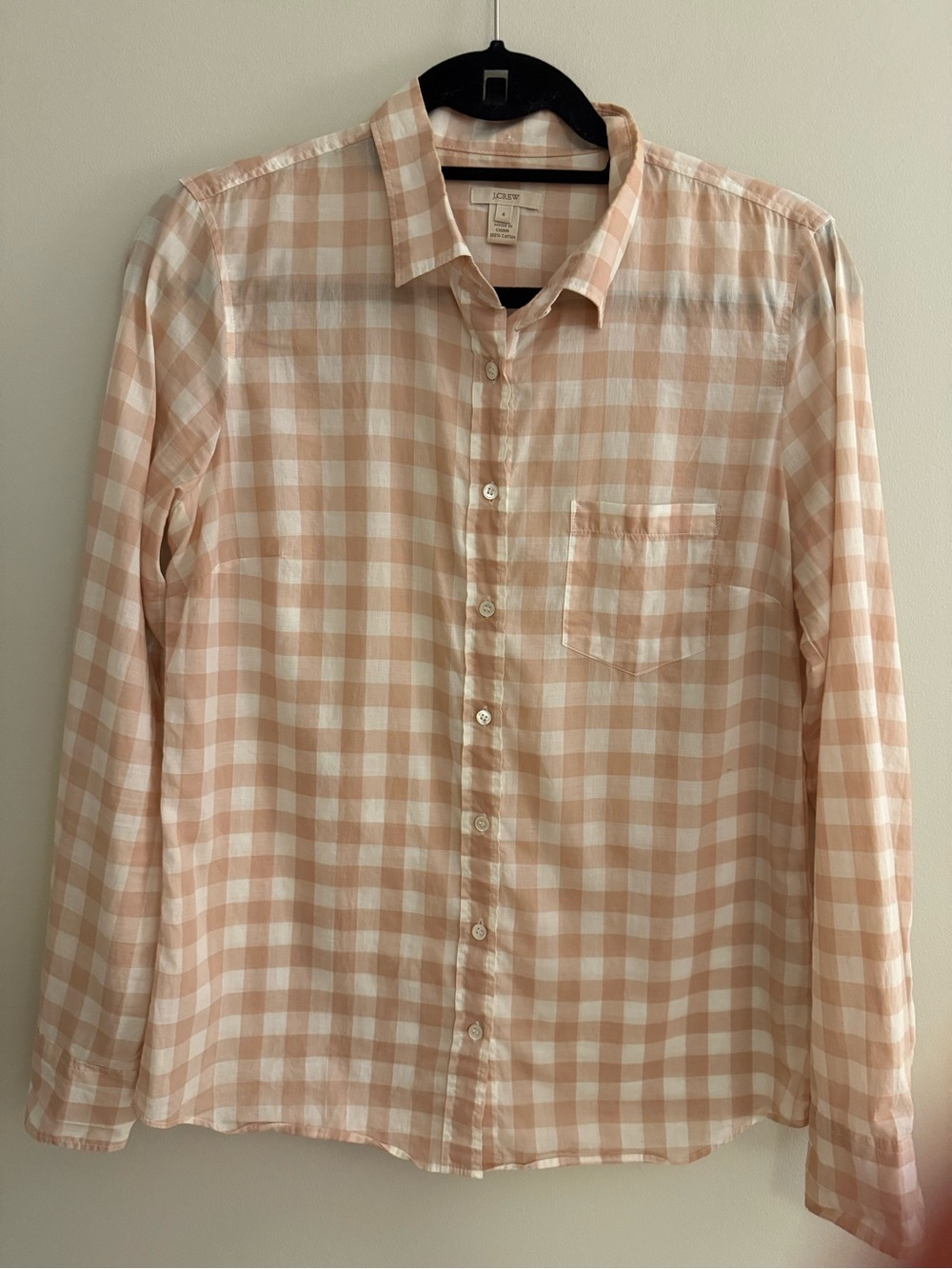J. Crew Peach and White Gingham Button-Up Shirt - Picture 1 of 5
